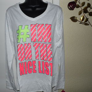 So White V-Neck L/S HolidayTee Girls Plus Size NWT